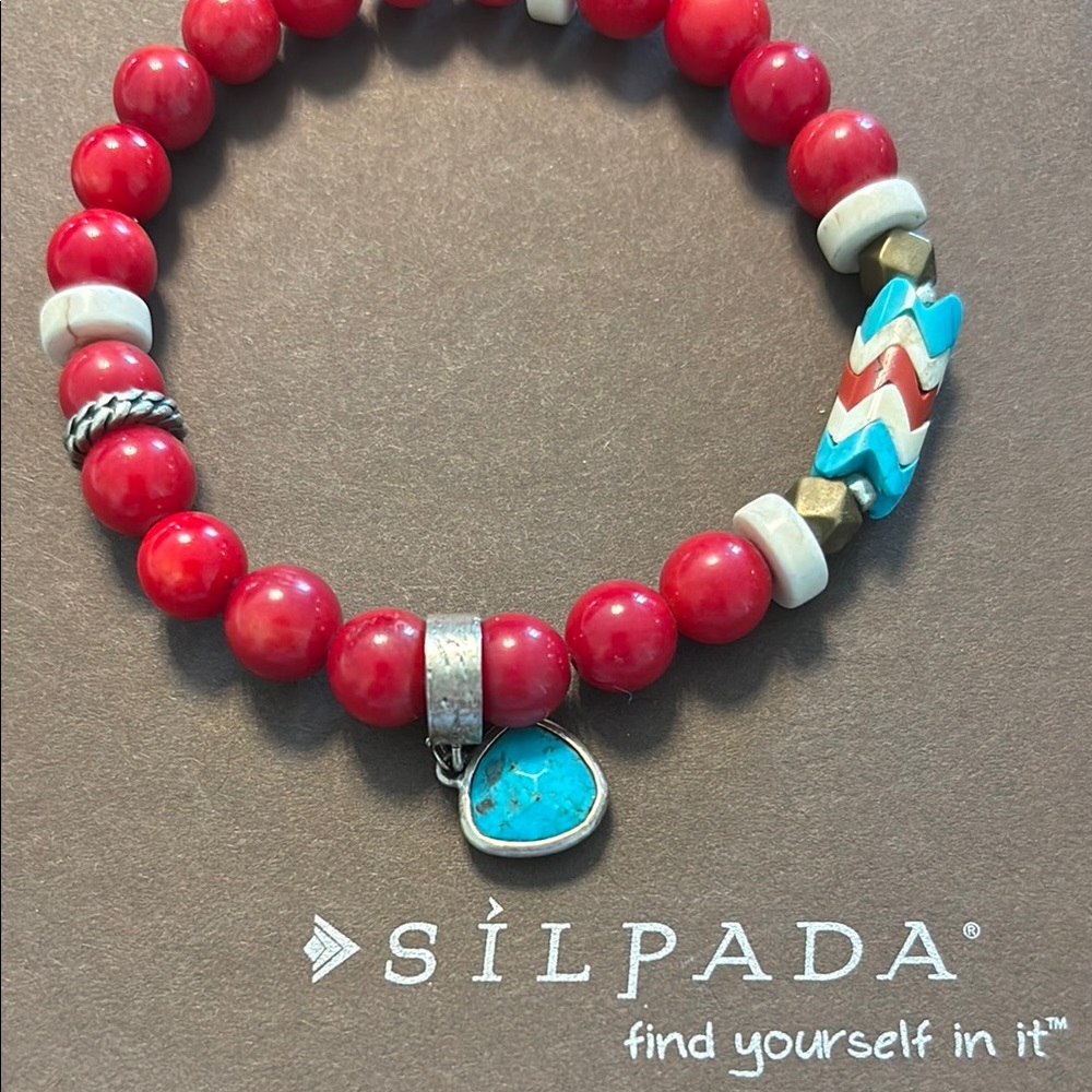 Silpada Red Coral and Howlite Beaded Stretch Bracelet - Picture 2 of 2